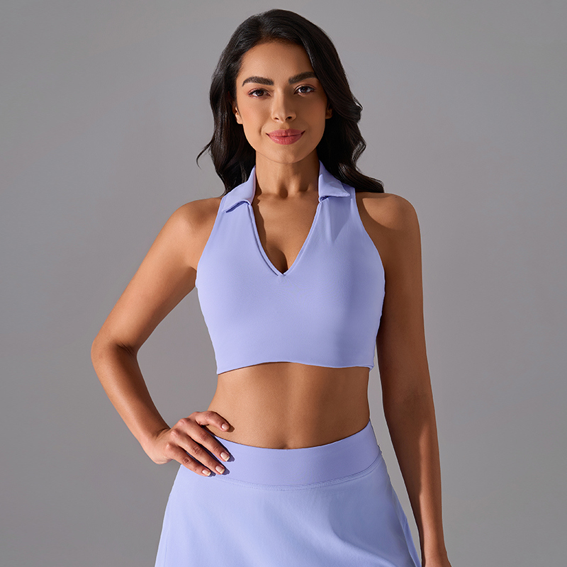YS-032 Light Blue Private Label Polo Collar Top and Skirt Set view 4 for activewear sourcing
