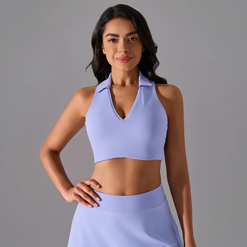 YS-032 Light Blue Private Label Polo Collar Top and Skirt Set view 4 for activewear sourcing