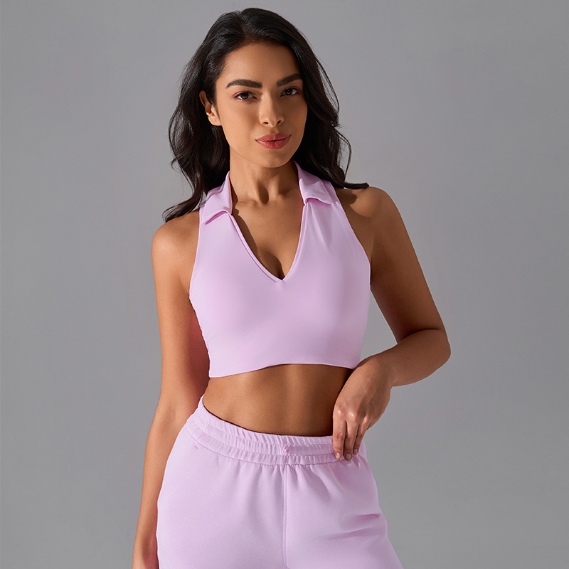 YS-032 Pink Private Label Polo Collar Top and Skirt Set view 6 for activewear sourcing