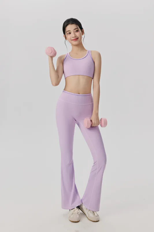 YS-037 White Custom Bra and Flare Legging Yoga Set view 2 for activewear sourcing