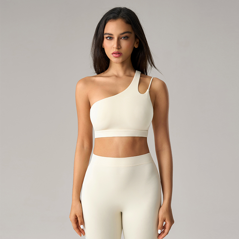 YS-040 White Custom Asymmetric Bra and Legging Set view 5 for activewear sourcing