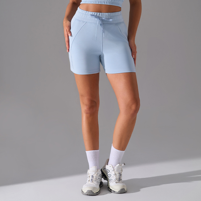 SH-022 Light Blue Custom Drawstring High Waist Athletic Shorts view 3 for activewear sourcing