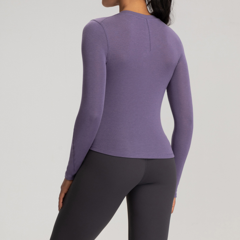 YT-002 Yellow Custom Long Sleeve Henley Top Yoga Activewear Ribbed view 2 for activewear sourcing