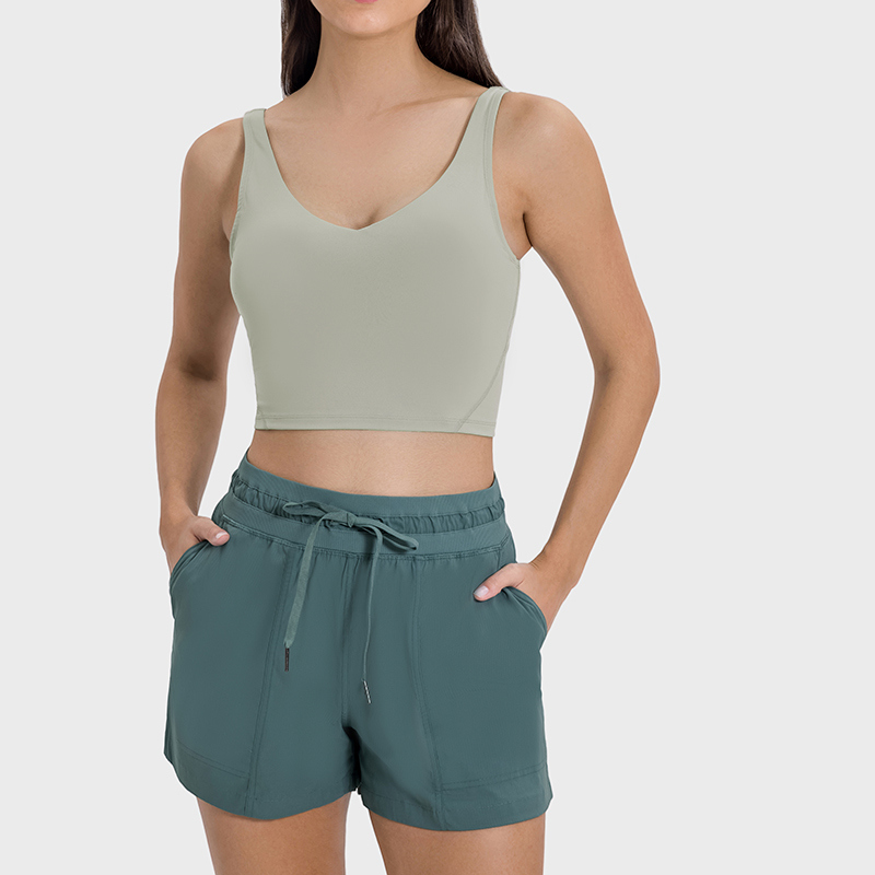 YT-003 Brown OEM Seamless Medium Support Crop Top view 2 for activewear sourcing