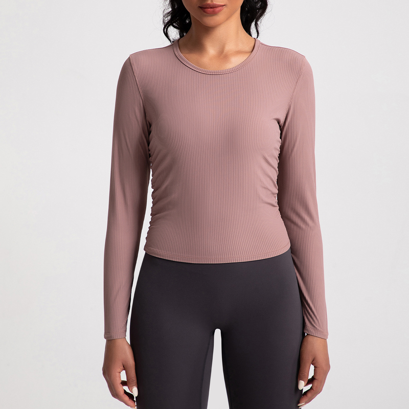 YT-004 Red Private Label Ribbed Activewear Tops Long Sleeve Cropped view 4 for activewear sourcing