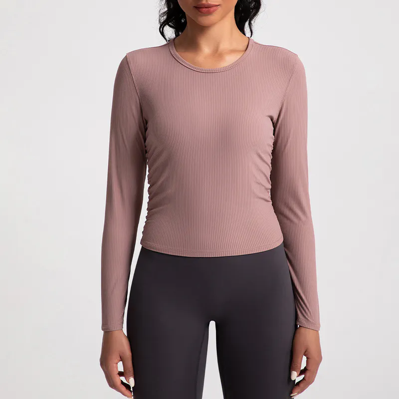 YT-004 Red Private Label Ribbed Activewear Tops Long Sleeve Cropped view 4 for activewear sourcing