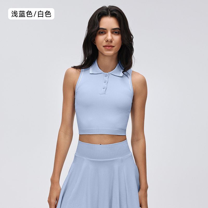 YT-005 White Custom Sleeveless Polo Collar Crop Top view 2 for activewear sourcing