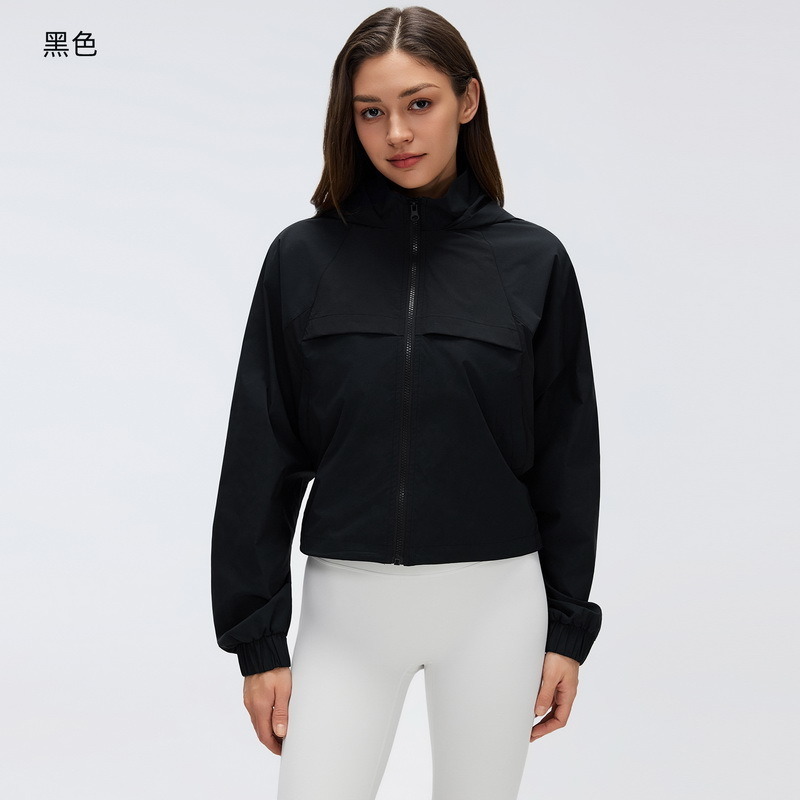 YT-006 Light Blue OEM Cropped Hooded Windbreaker Jacket view 2 for activewear sourcing