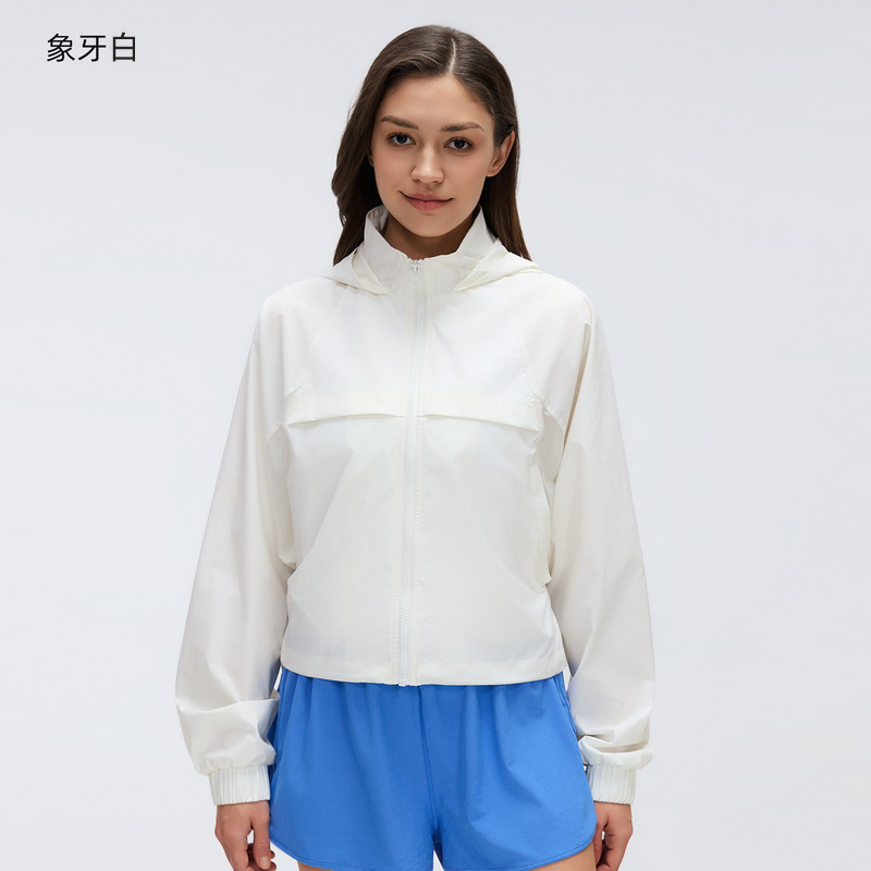 YT-006 White OEM Cropped Hooded Windbreaker Jacket view 3 for activewear sourcing