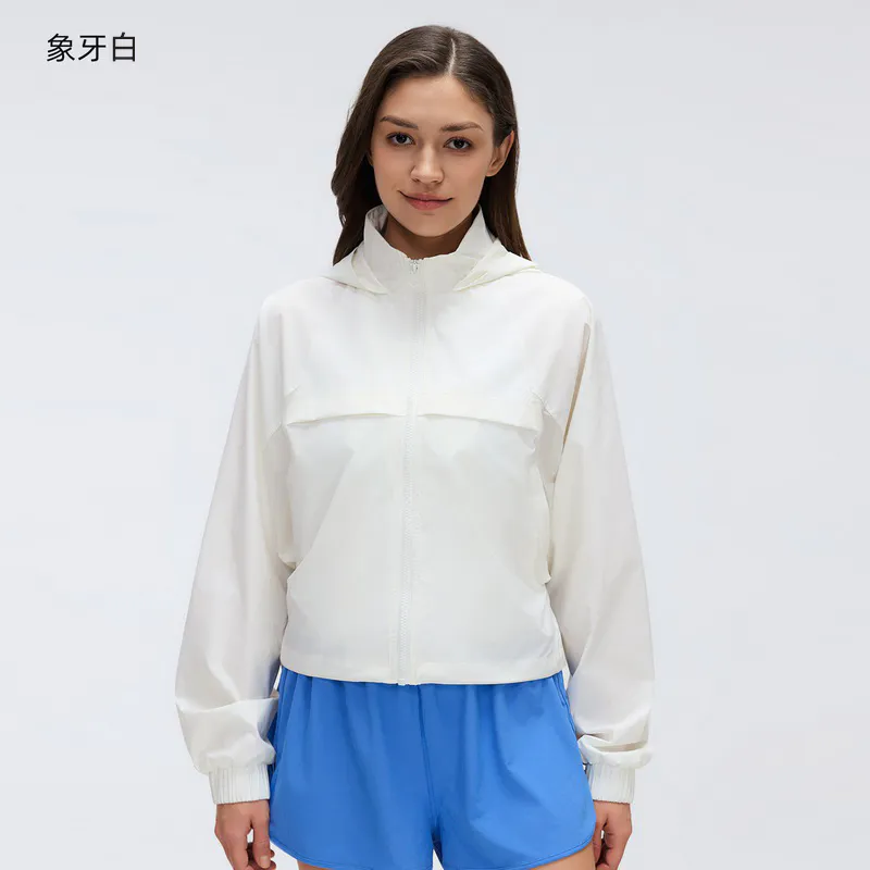YT-006 White OEM Cropped Hooded Windbreaker Jacket view 3 for activewear sourcing