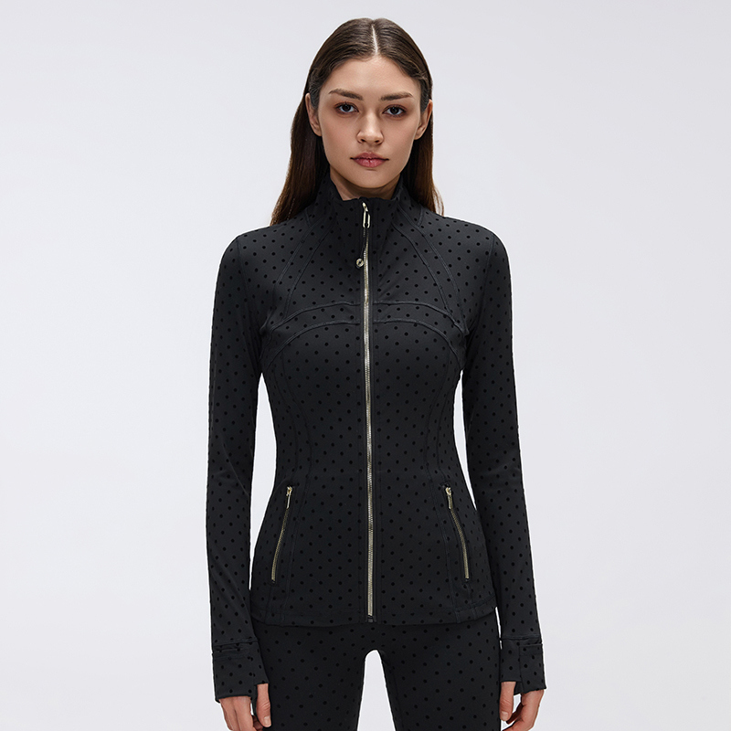 YT-007 Private Label Polka Dot Full Zip Workout Jacket High Neck view 2 for activewear sourcing