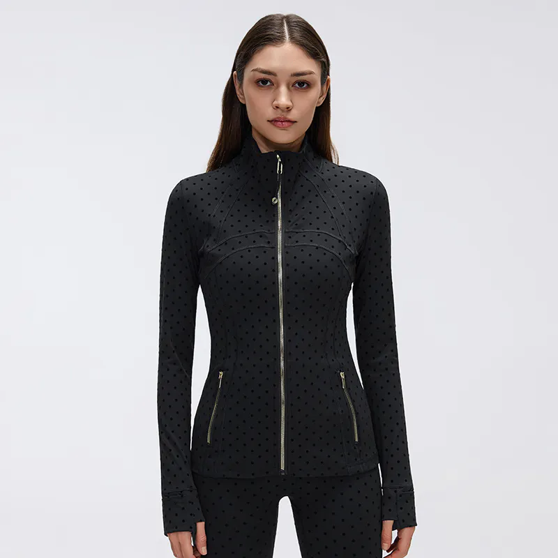 YT-007 Private Label Polka Dot Full Zip Workout Jacket High Neck view 2 for activewear sourcing