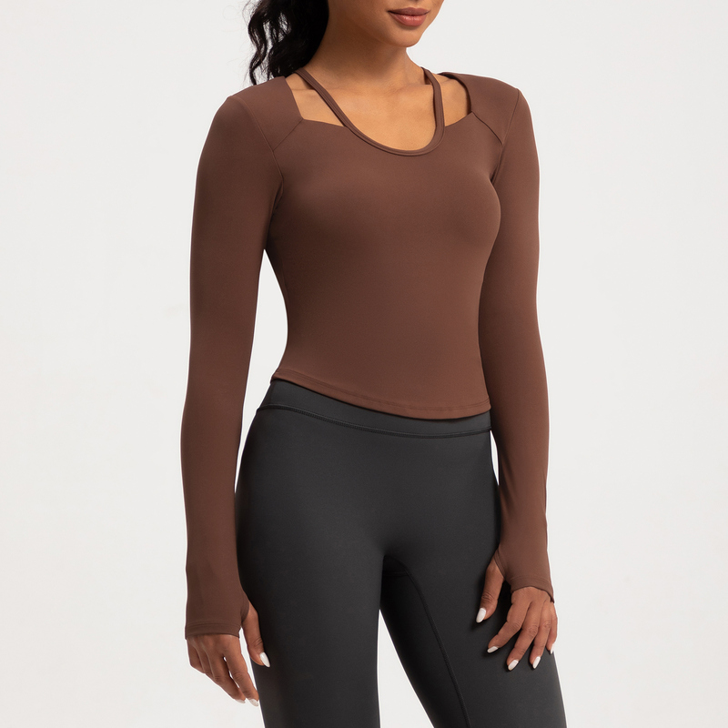 YT-009 OEM Cutout Long Sleeve Yoga Top Compression view 4 for activewear sourcing