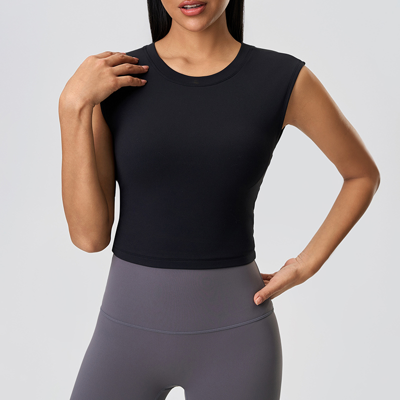 YT-010 White Private Label Cropped Sleeveless Yoga Top view 2 for activewear sourcing