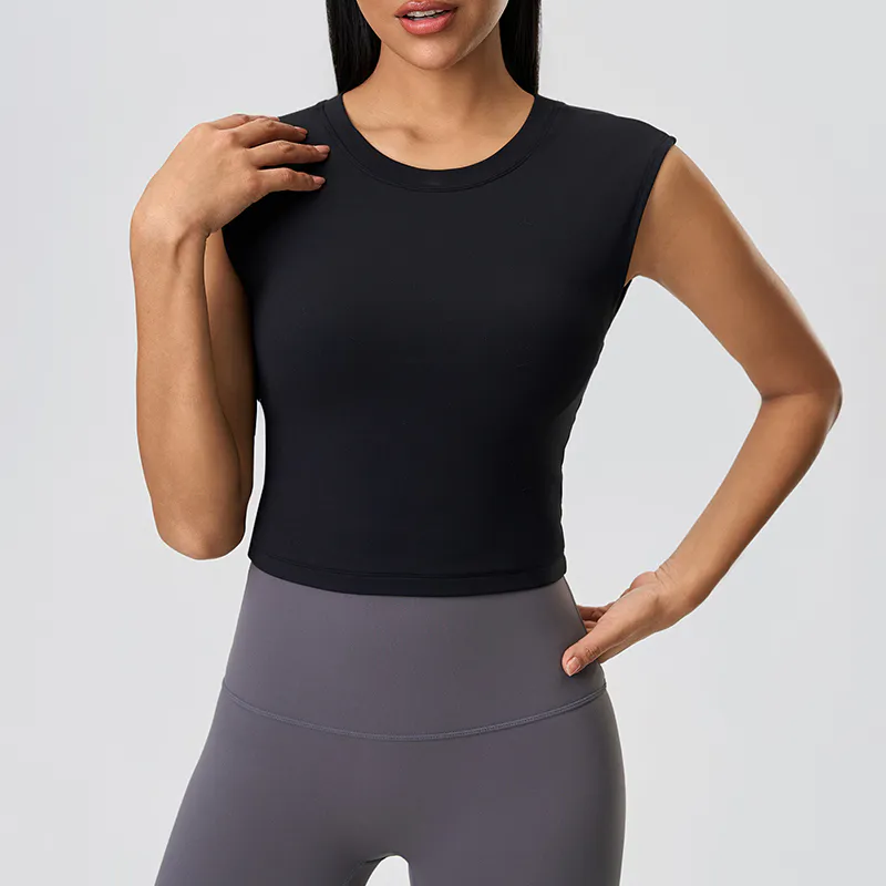 YT-010 White Private Label Cropped Sleeveless Yoga Top view 2 for activewear sourcing