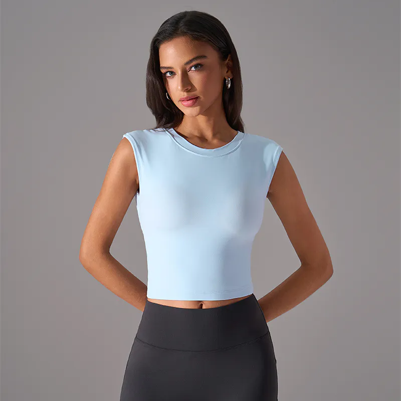 YT-010 Black Private Label Cropped Sleeveless Yoga Top view 3 for activewear sourcing