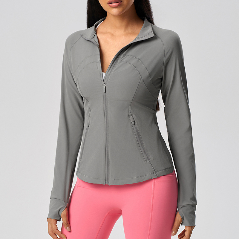 YT-011 Taupe Custom Full Zip Yoga Jacket view 2 for activewear sourcing