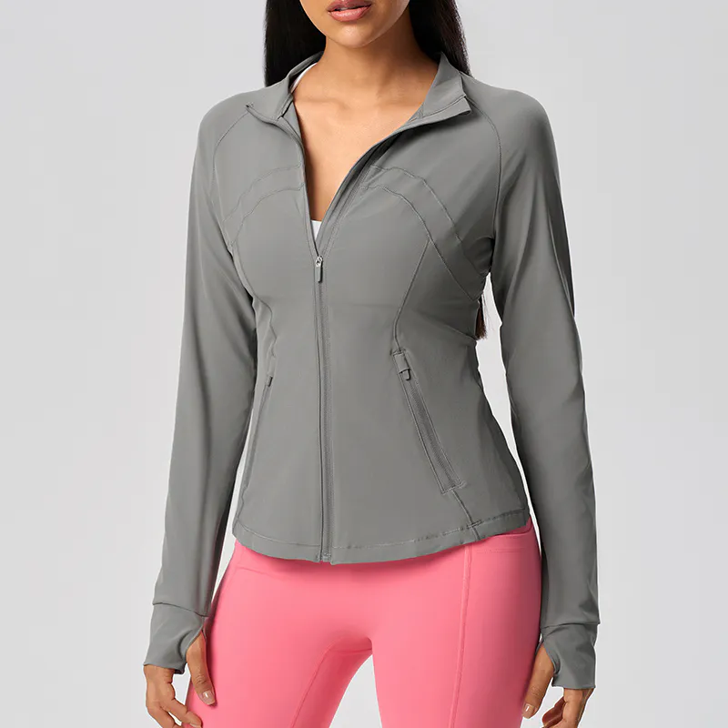 YT-011 Taupe Custom Full Zip Yoga Jacket view 2 for activewear sourcing