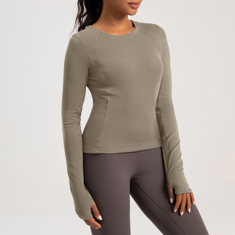 YT-019 Red Custom Long Sleeve Thumbhole Yoga Top view 3 for activewear sourcing