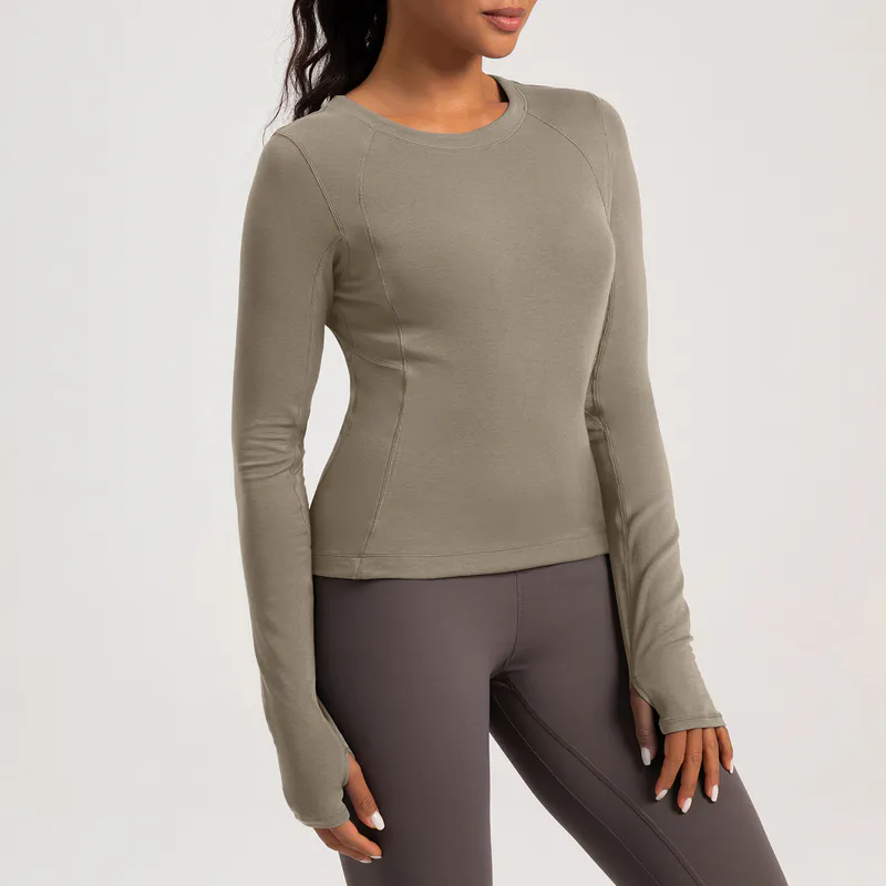 YT-019 Red Custom Long Sleeve Thumbhole Yoga Top view 3 for activewear sourcing