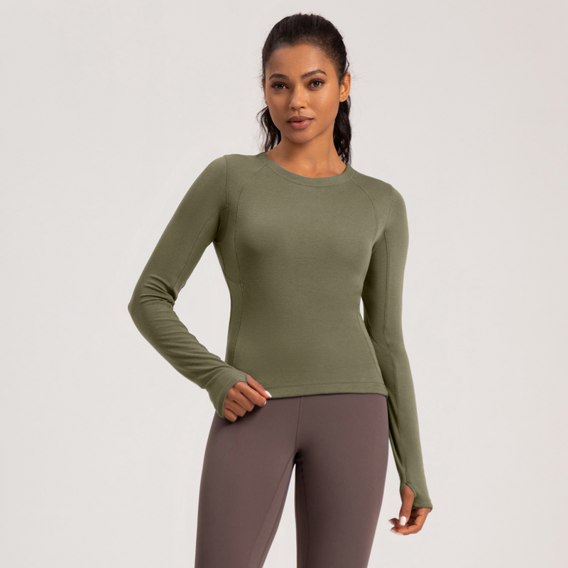 YT-019 White Custom Long Sleeve Thumbhole Yoga Top view 4 for activewear sourcing