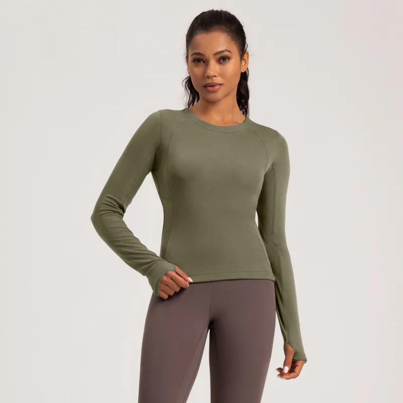 YT-019 White Custom Long Sleeve Thumbhole Yoga Top view 4 for activewear sourcing