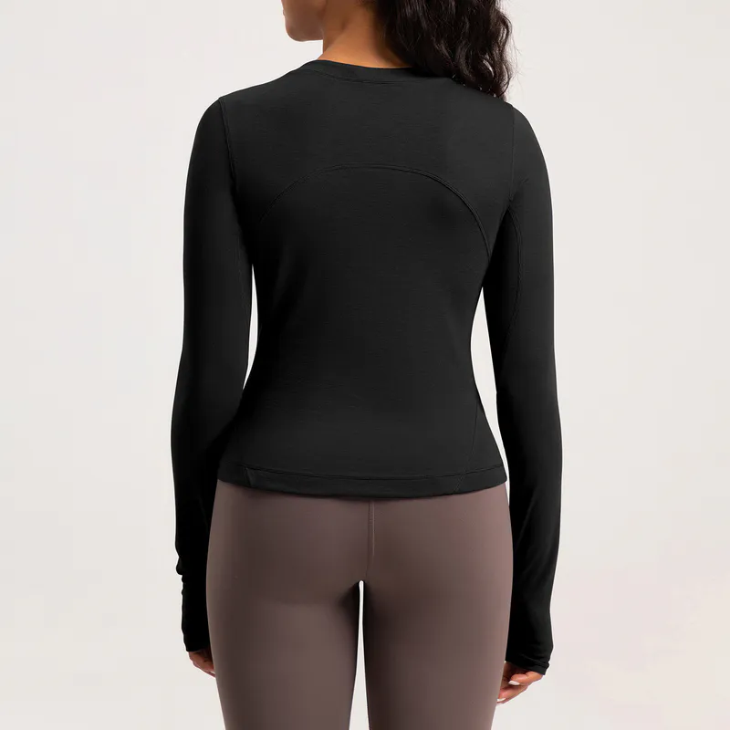 YT-019 Black Custom Long Sleeve Thumbhole Yoga Top view 5 for activewear sourcing