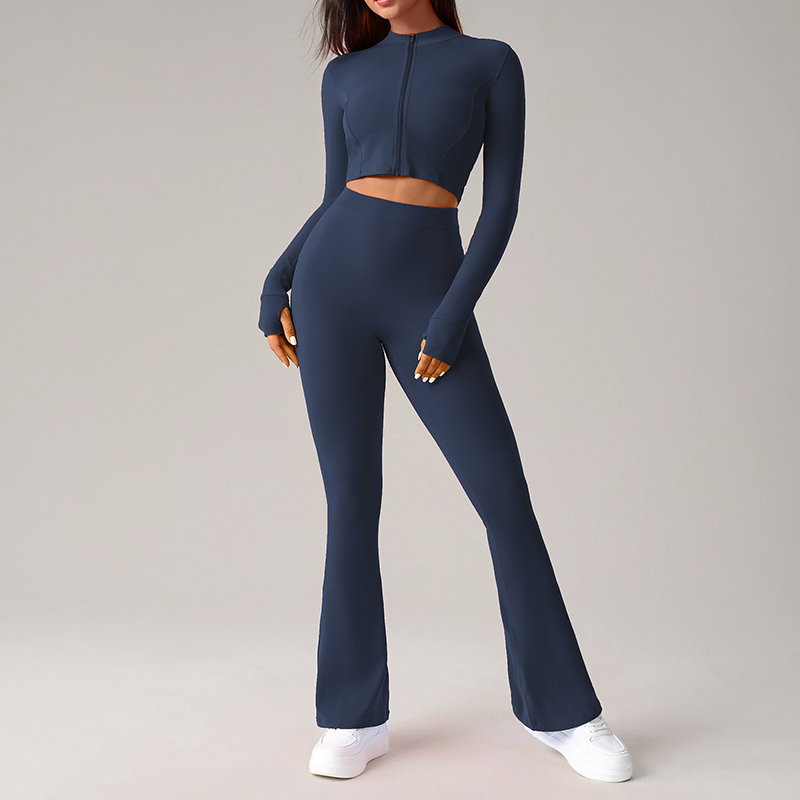 YT-020 Navy Blue OEM Zip-Up Cropped Yoga Jacket view 4 for activewear sourcing