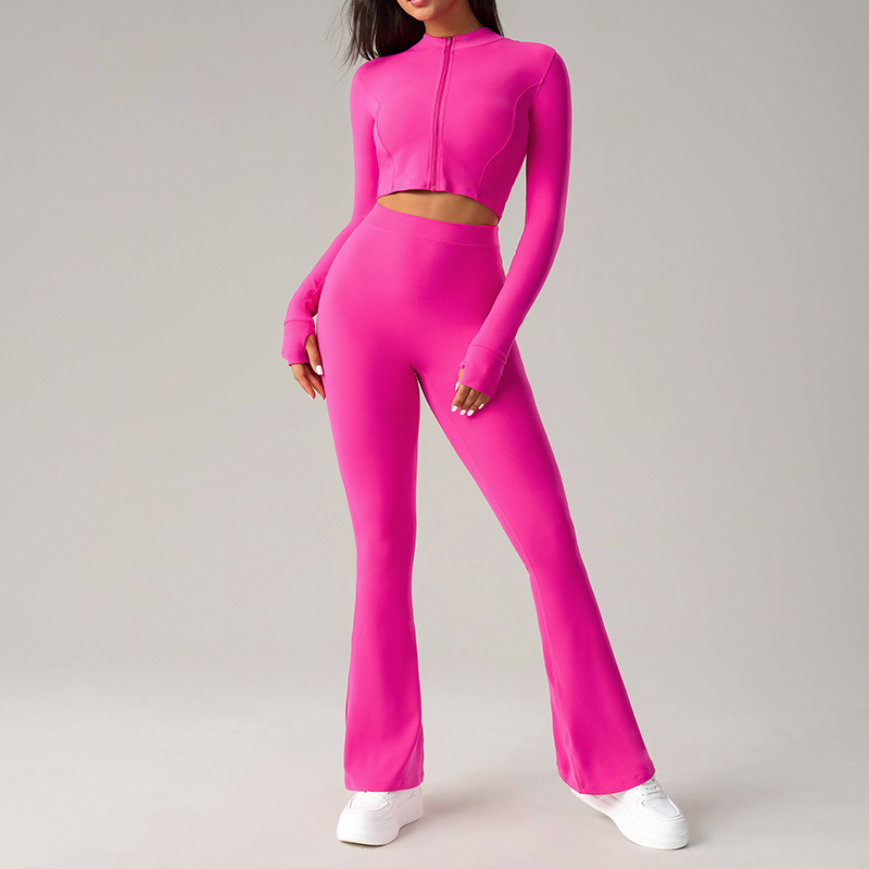 YT-020 Pink OEM Zip-Up Cropped Yoga Jacket view 5 for activewear sourcing