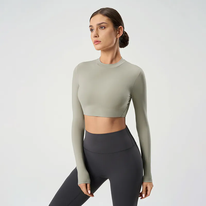 YT-023 OEM Long Sleeve Crop Workout Top view 3 for activewear sourcing