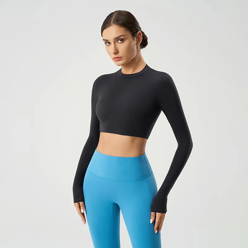 YT-023 OEM Long Sleeve Crop Workout Top view 4 for activewear sourcing