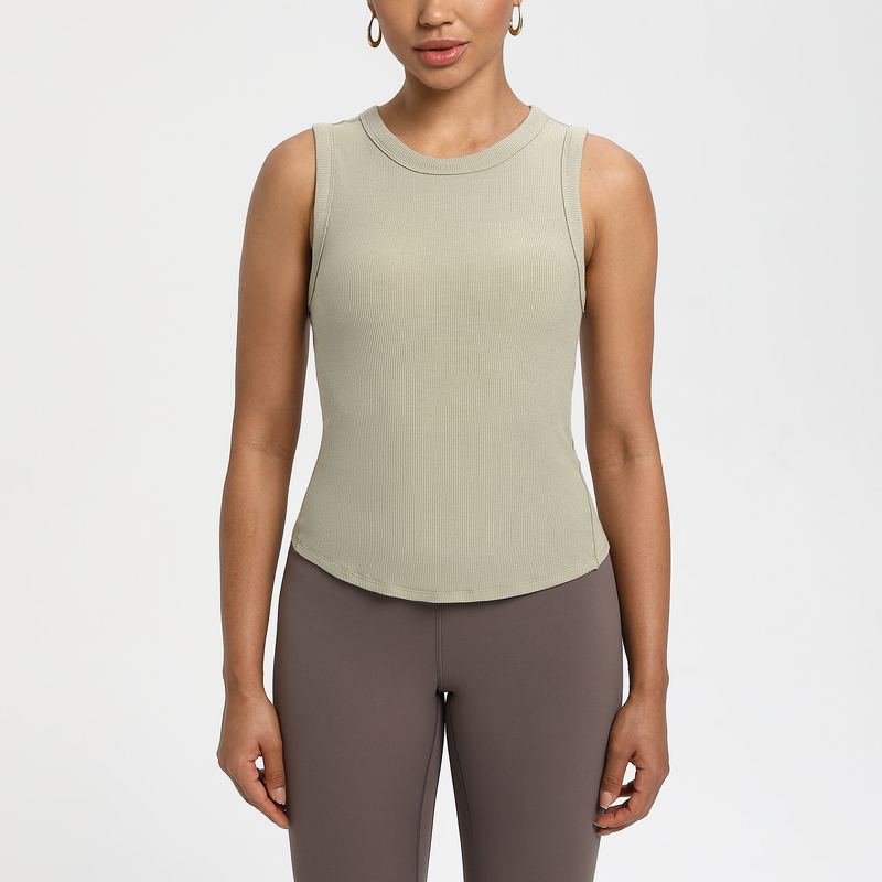 YT-025 Taupe Custom Ribbed Knit Sleeveless Tank Top view 4 for activewear sourcing
