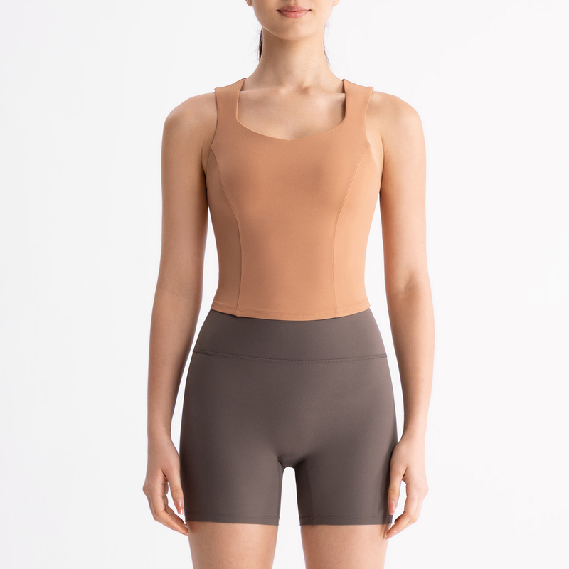 YT-027 Brown Private Label Sculpting Sleeveless Yoga Tank view 3 for activewear sourcing