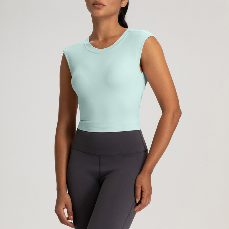 YT-029 Charcoal OEM Cropped Yoga Top view 3 for activewear sourcing