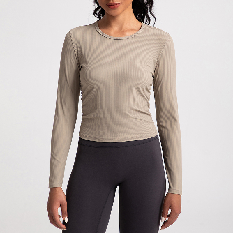 YT-031 White Custom Long Sleeve Cropped Yoga Top view 2 for activewear sourcing