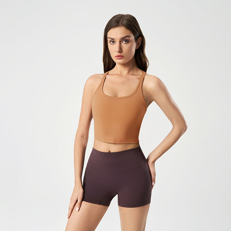 YT-032 White OEM Racerback Crop Yoga Tank view 2 for activewear sourcing