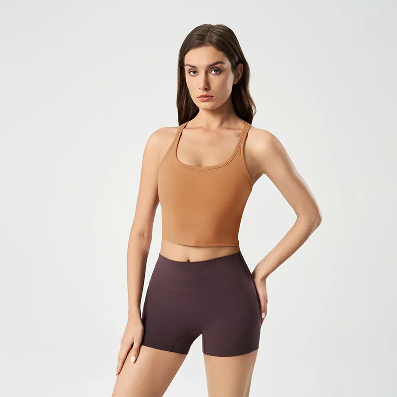 YT-032 White OEM Racerback Crop Yoga Tank view 2 for activewear sourcing