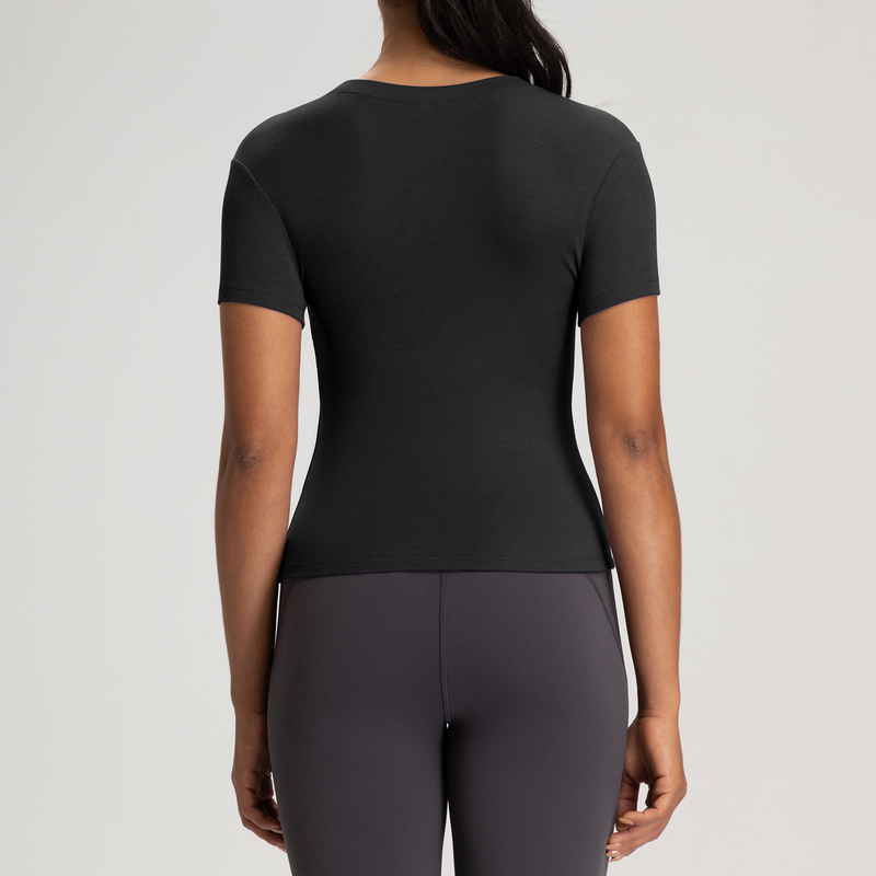 YT-033 Black Private Label Training Yoga Top view 3 for activewear sourcing