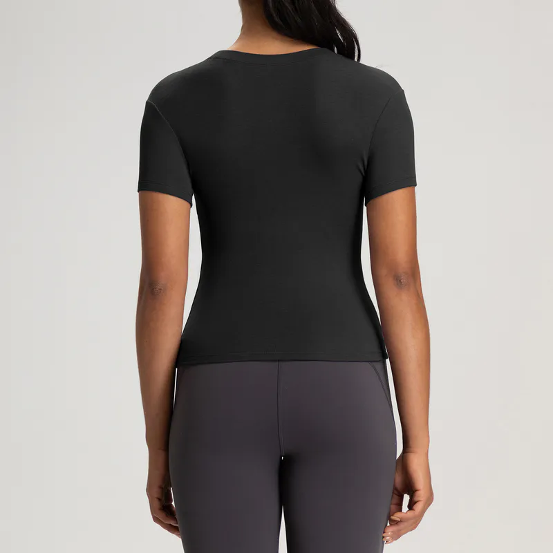 YT-033 Black Private Label Training Yoga Top view 3 for activewear sourcing