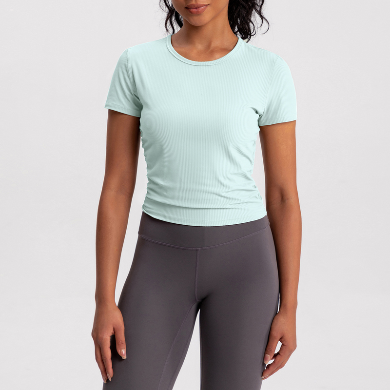 YT-037 White Custom Short Sleeve Yoga Tee view 2 for activewear sourcing