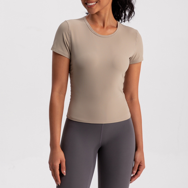 YT-037 Charcoal Custom Short Sleeve Yoga Tee view 4 for activewear sourcing