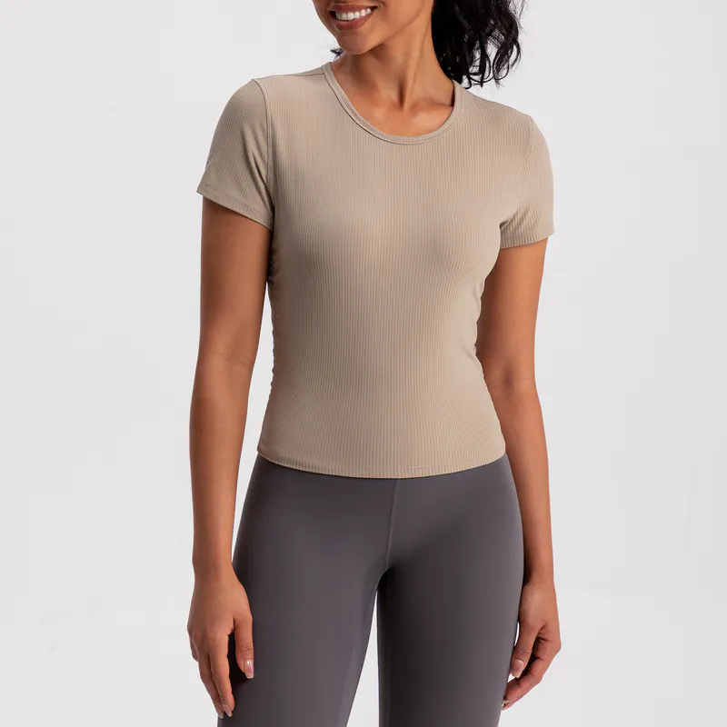 YT-037 Charcoal Custom Fitted Crew-Neck Yoga Tee view 4 for activewear sourcing