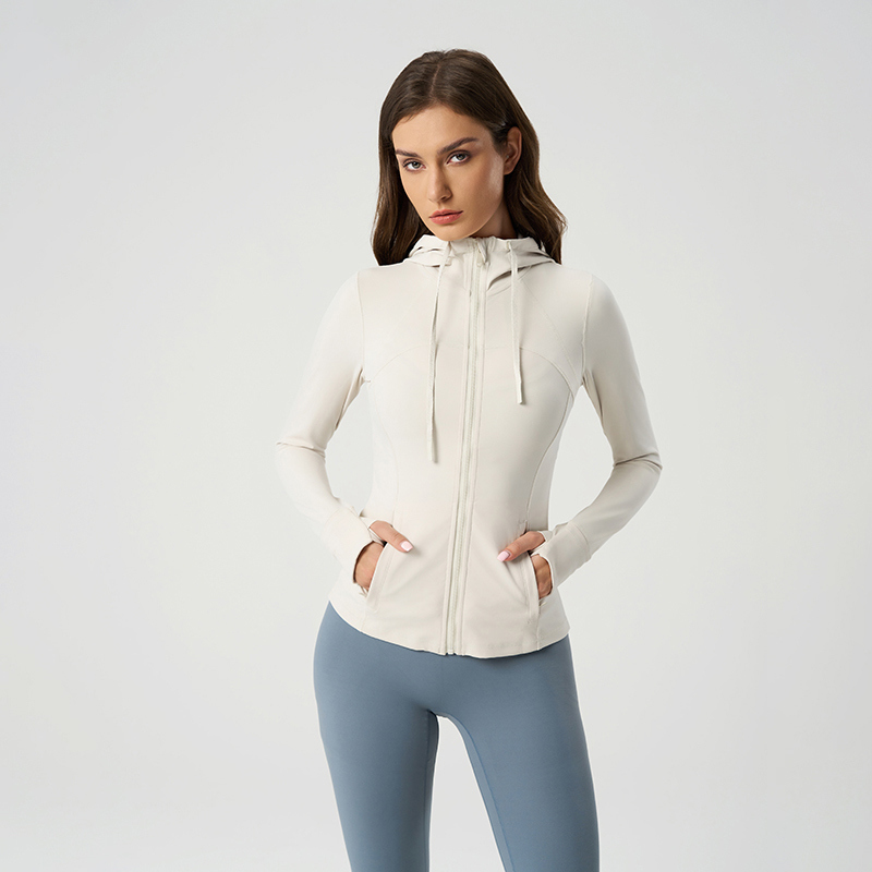 YT-039 White Private Label Full Zip Workout Jacket view 3 for activewear sourcing