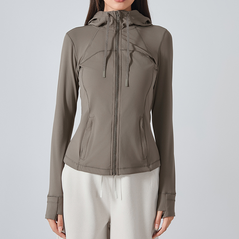 YT-039 Brown Private Label Full Zip Workout Jacket view 5 for activewear sourcing