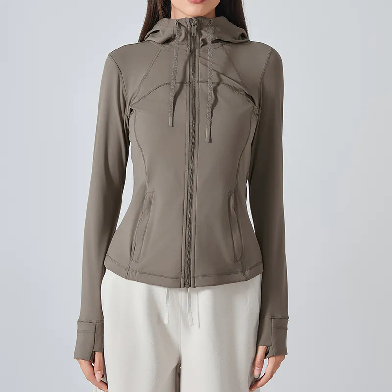 YT-039 Brown Private Label Full Zip Workout Jacket view 5 for activewear sourcing