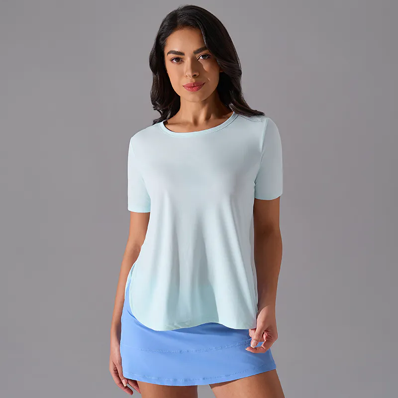 YT-040 White Custom Relaxed Crew-Neck Yoga Tee view 2 for activewear sourcing
