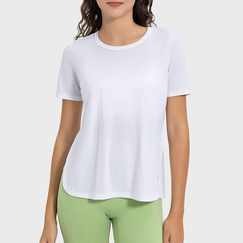 YT-040 Black Custom Short Sleeve Yoga Tee view 3 for activewear sourcing