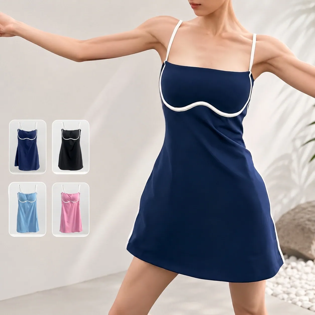 TD-011 Navy Built-In Shorts Tennis Dress