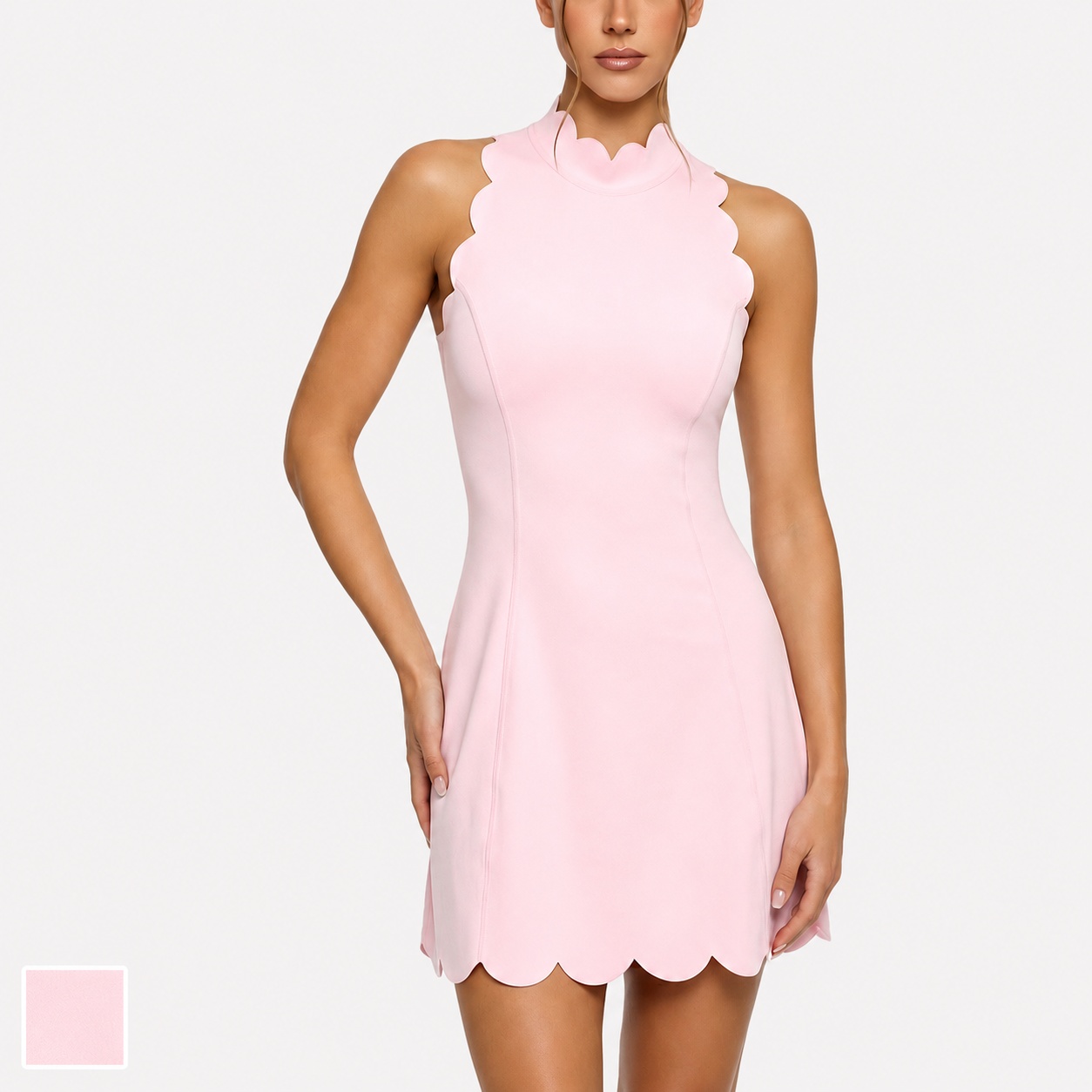 Pink Halter Court Dress for private label OEM activewear manufacturing