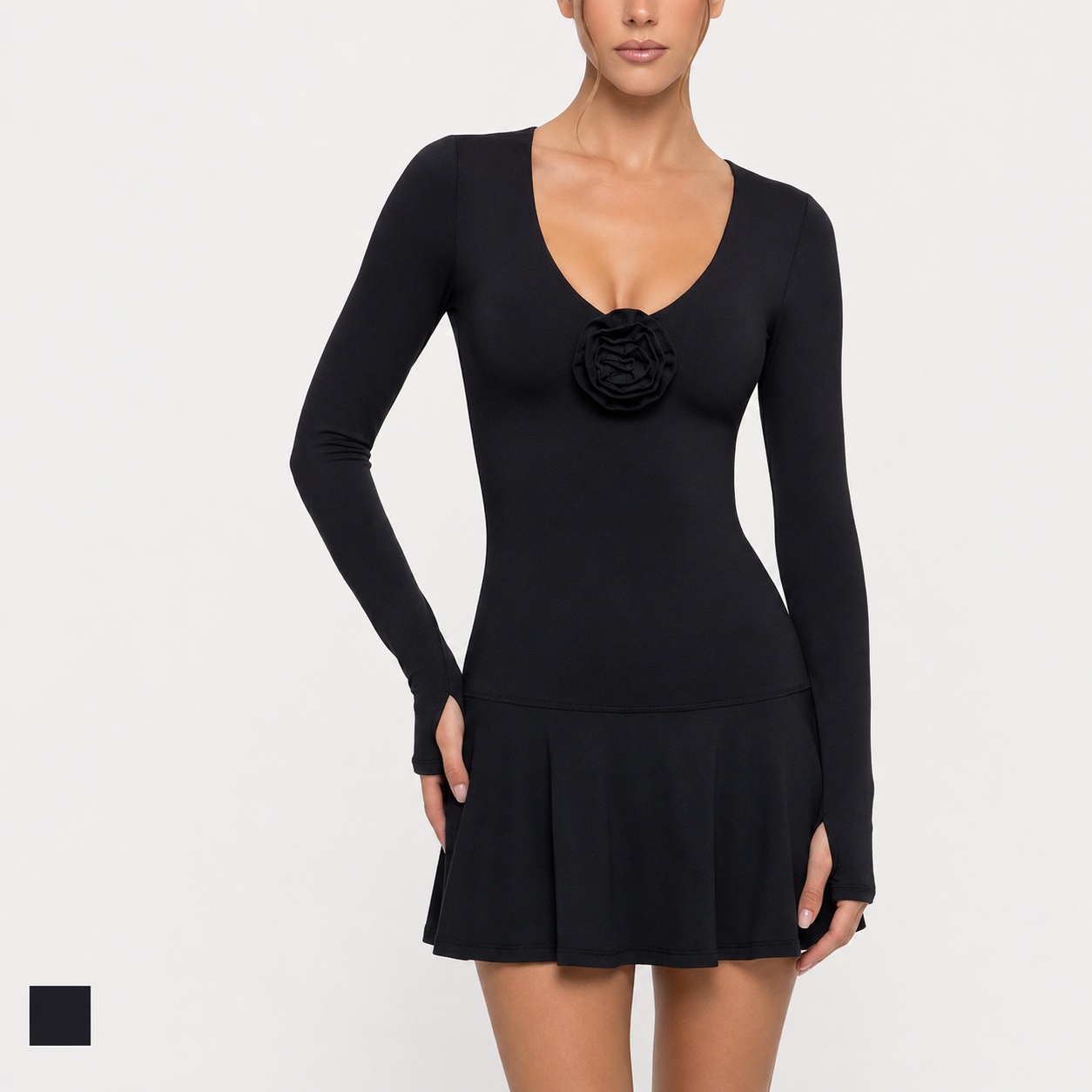 Black Long Sleeve Active Dress for private label OEM activewear manufacturing
